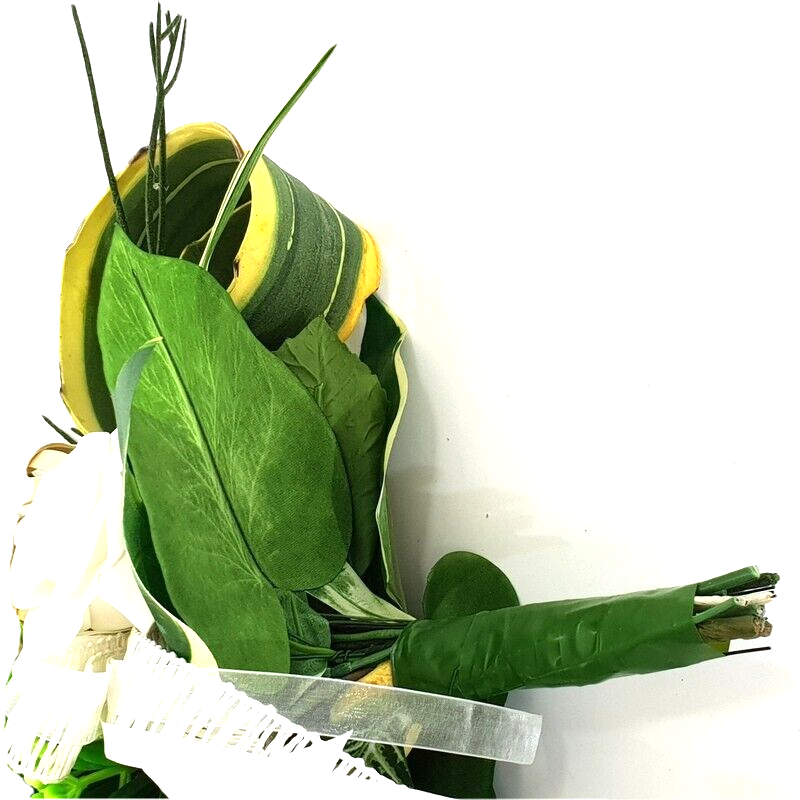 Strauß Weiß Creme Magnolie Foamrose stufig gebunden Sanseverie Kunstblumen 70 cm