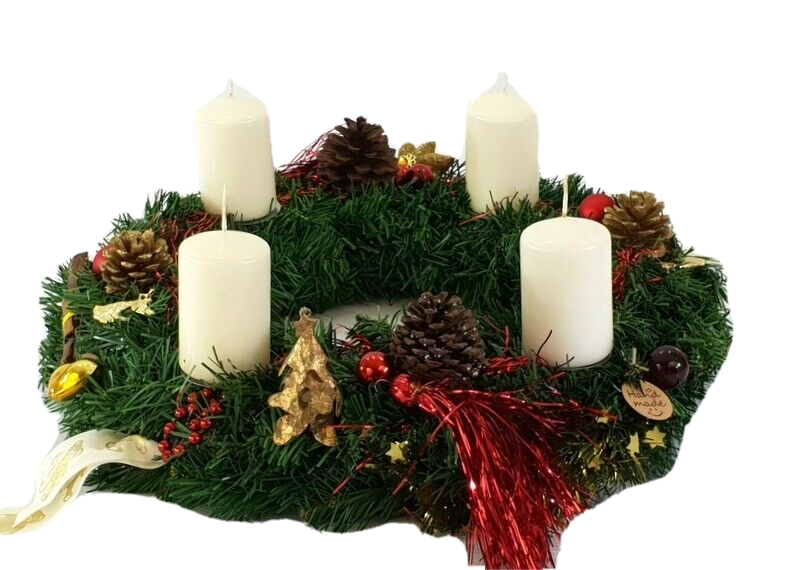Adventskranz Rot Creme 40 cm künstliche Tanne Kerzen Zimt Zapfen Kugeln