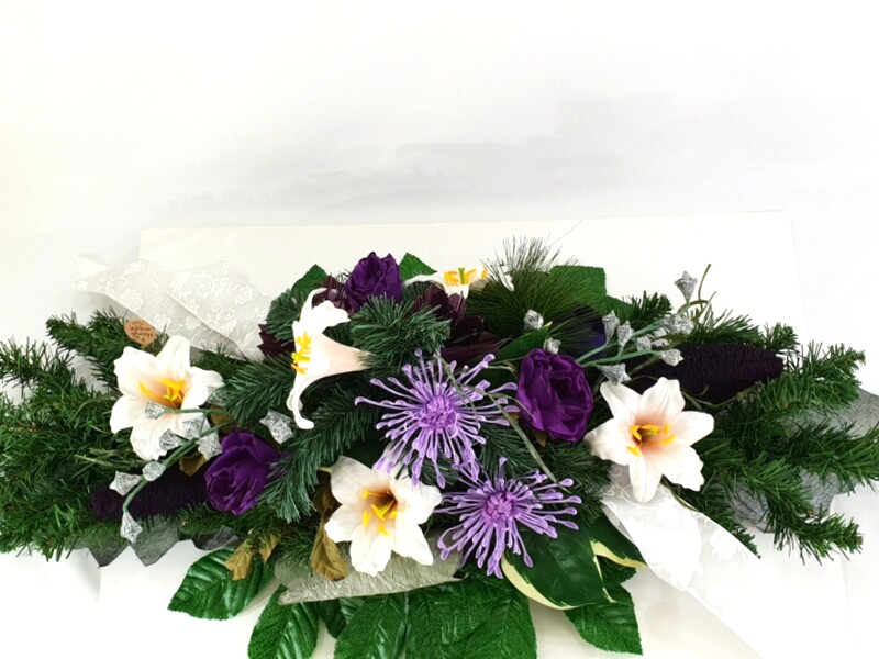 Grabschmuck Beerdigung Exoten Lila Rosa künstliche Blumen Totensonntag Friedhof