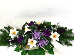 Grabschmuck Beerdigung Exoten Lila Rosa künstliche Blumen Totensonntag Friedhof