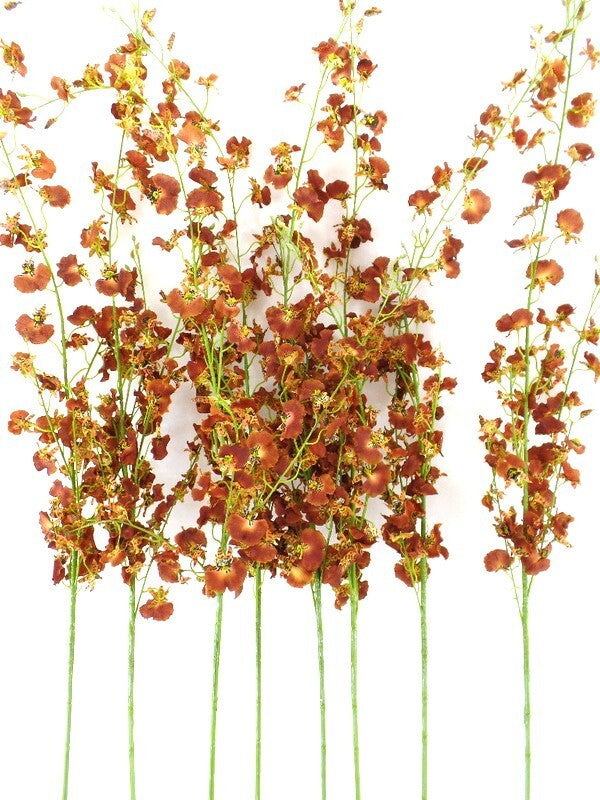 Künstliche Seidenblumen 1 Karton mit 12 Rostbraunen Orchideen 100 cm Dekoration