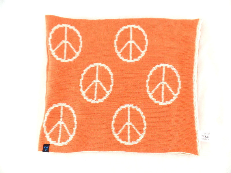 Schal Rundschal Weiß mit Orangen Peacezeichen Schlauchschal Schlupfschal H.C.