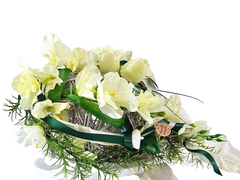 Casa-Poador Herz Rebengesteck Weiß Creme Kunstblumen Gladiolen Geschenk Friedhof