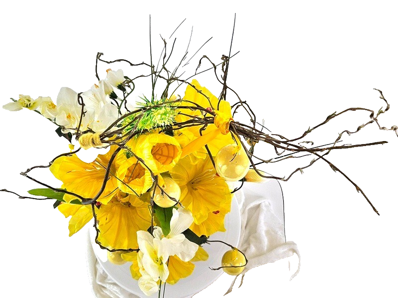 Casa-Poador Ostergesteck Kunststoff Topf Osterglocken Kunstblumen Frühling Deko
