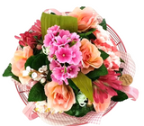 CASA - POADOR GESTECK Metallkorb Primel Rosen Gerbera Rosa Kunstblumen Frühling