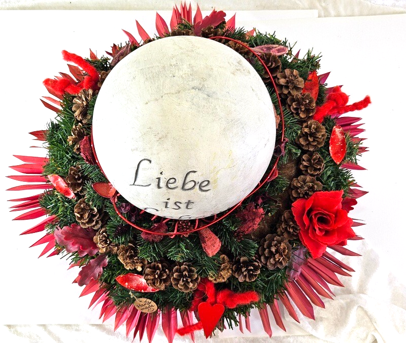 Grabschmuck Exoten Mix Rot Natur gefärbt Kugel Kranz Allerheiligen Totensonntag