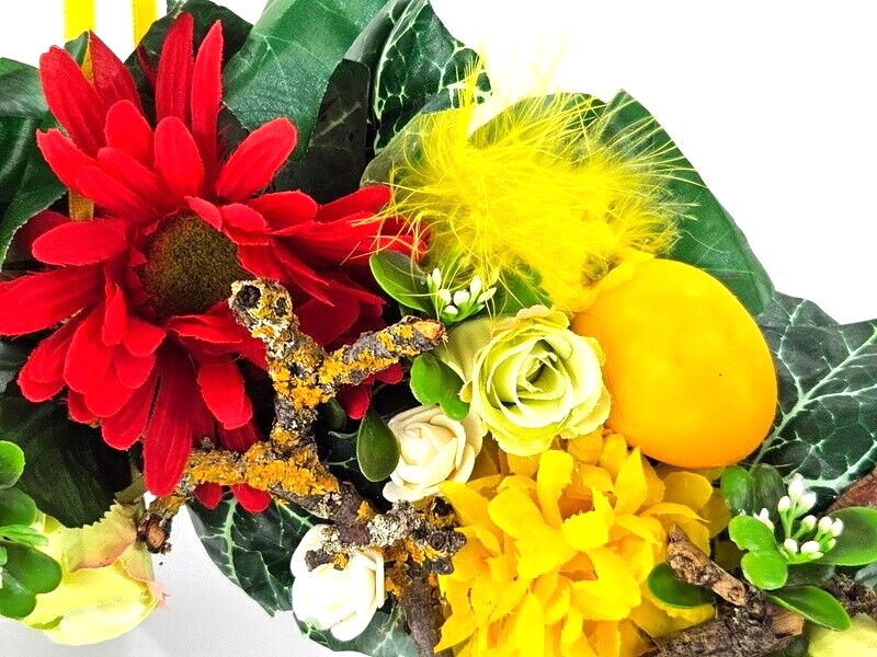 Kranz Tür/Wand Kranz künstlich Gelb Orange Rot 40 cm Holzschild Ostern Geschenk