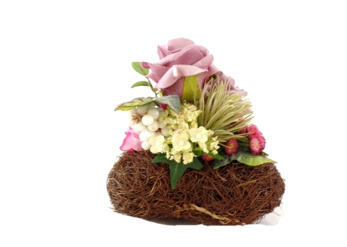 Grabschmuck Herz Reisigesteck Rosa Kunstblumen Natur Beeren Maiglöckchen
