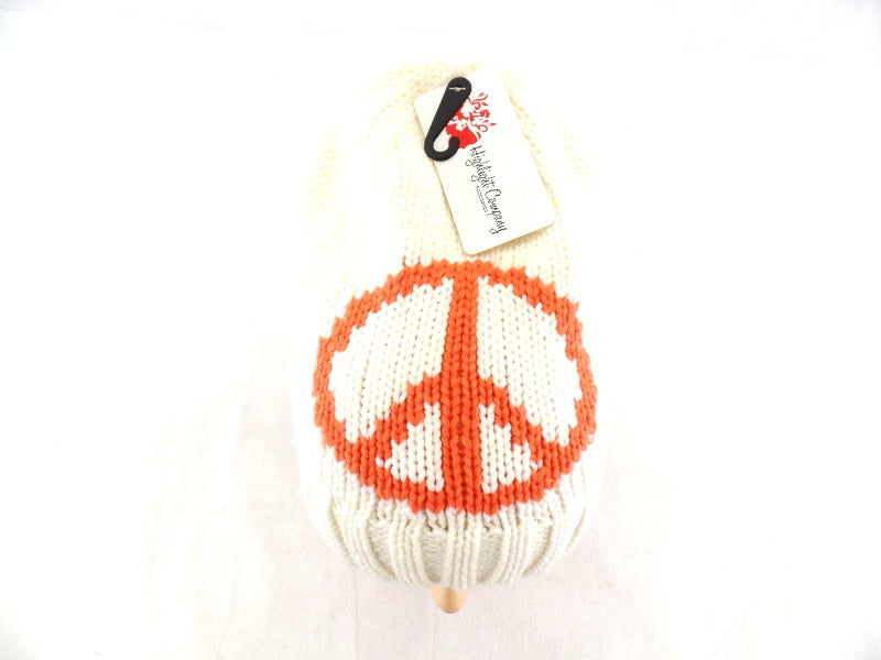 Mütze Strickmütze Weiß mit Peace Zeichen orange 100 % Acrylic Hightlight Company