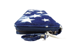 Geldbörse Sternmuster dunkelblau Etui Jeansstoff Querformat Wallet Portmonaie