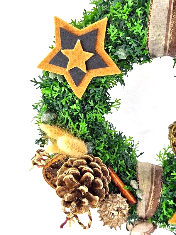 Türkranz Wandkranz künstlich Braun Natur Thuja 21 cm Sterne Zapfen Zimt Lagurus