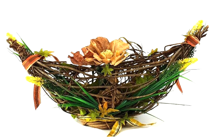 Gesteck Kunstblumen Weinrebengerüst Gelb Braun Wachsblumen Dekoration