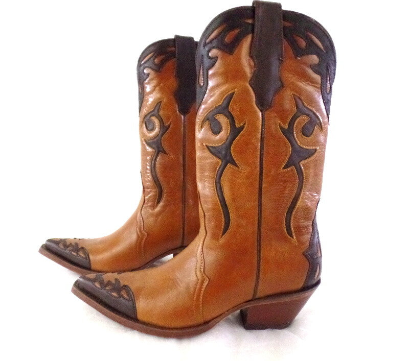 Westernstiefel 36 Natura Cafe Cowboystiefel Leder spitz Applikationen Rudel