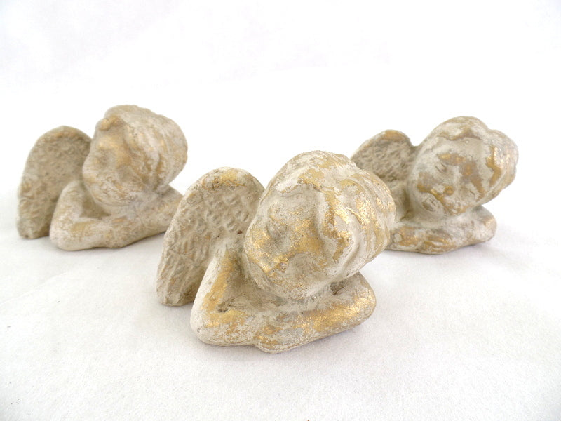 3 Engel Engelfigur patiniert goldfarben 9,5 cm x 7 x 7 cm Weihnachten Dekoration