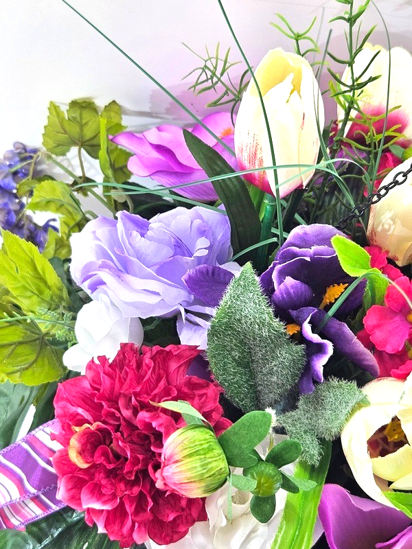 Pflanzenampel Hängeampel Blumenampel künstliche Blumen Kunstblumen Ampel Tulpen