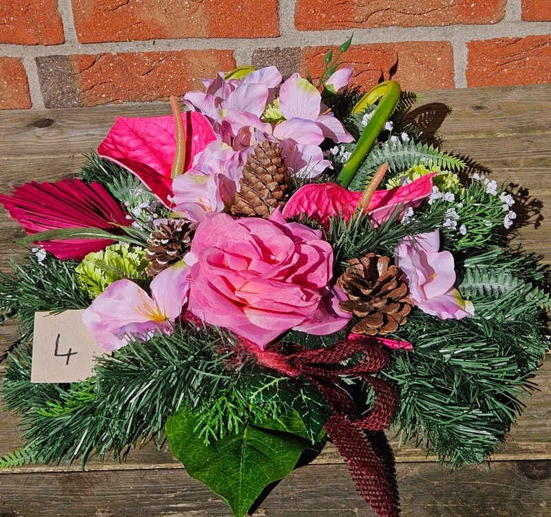 Casa-Poador Grabschmuck künstlich ExotenRosa Naturmaterial Totensonntag Friedhof