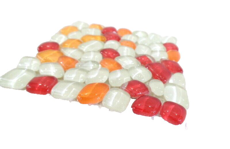 BORDÜRE Glasmosaik Roma Polygonal Soft Glas Orange Rot milchig 1 x Quadrat glatt