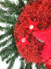 Kranz Rot Glitzer Reisig 60 cm Durchmesser Stern Kugeln Seidentanne Highlight
