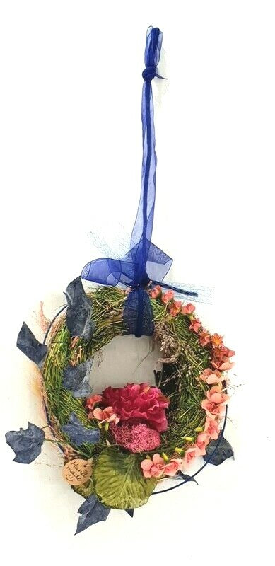 Kranz künstlich trocken beidseitig dekoriert Blau Rosa Dahlie Lagurus 20 cm