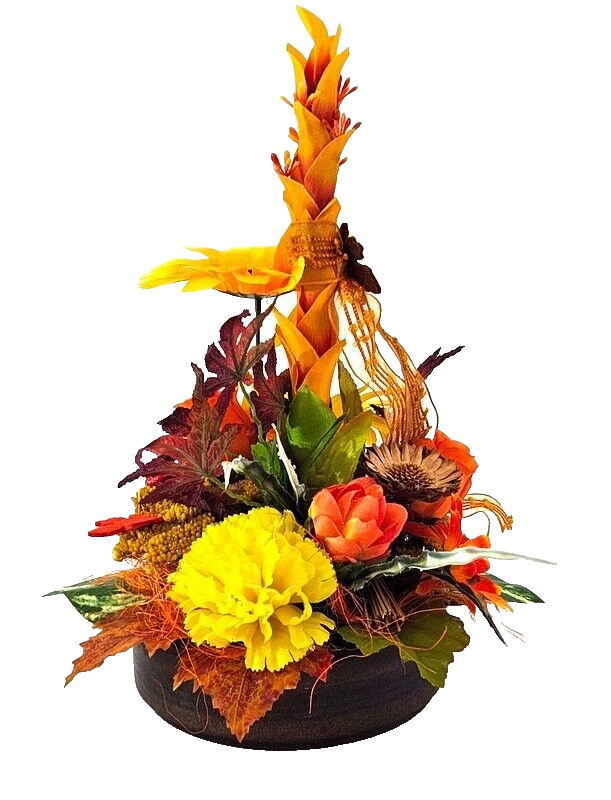 Gesteck Gelb Orange Kunstblumen Sonnenblume  rund 35 H Herbst Filzblätter  Deko