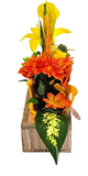 CASA - POADOR GESTECK Holzbox Gelb Grün Orange Kunstblumen Filztaschen