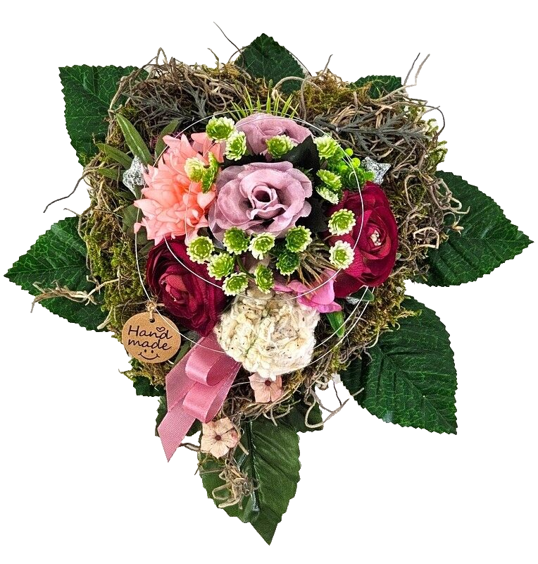 Grabschmuck Herz Gesteck Rose Baumwolle Kunstblumen Natur Allerheiligen Gedenken