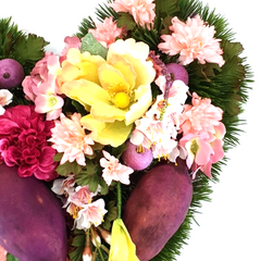 Grabgesteck Herz Rosa Lila Dahlie Hortensie Kunstblumen Natur Friedhof