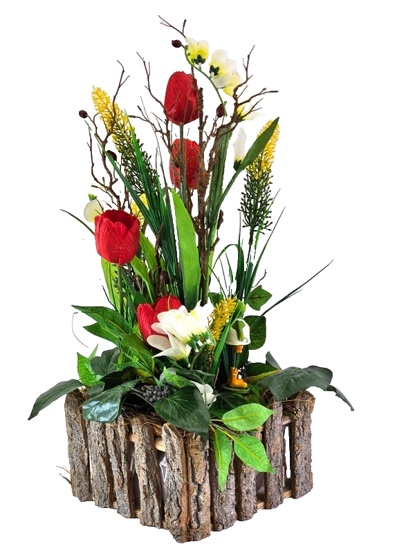 Casa-Poador Gesteck Kunstblumen Naturgefäß Tulpen Frühling FroschfigurDekoration