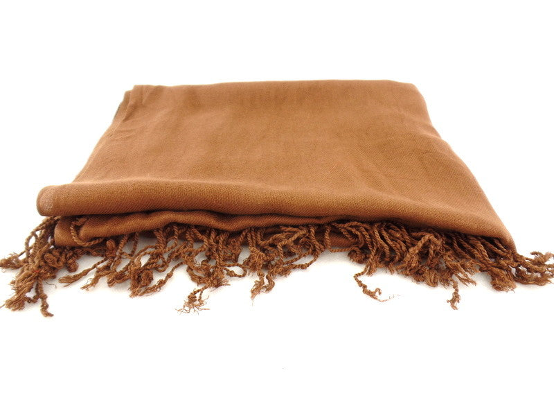 Schal Tuch  Stola Fransen hellbraun 100 % Viscose XXL Schal 190 Lang 65 Breit