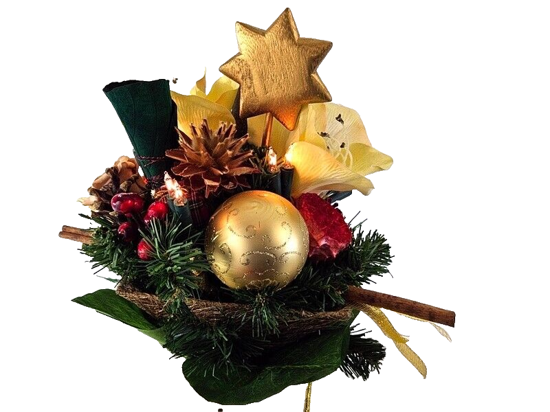 Weihnachtsstrauß Amaryllis creme rot künstlich Lichterkette Sterne Kugeln 8056