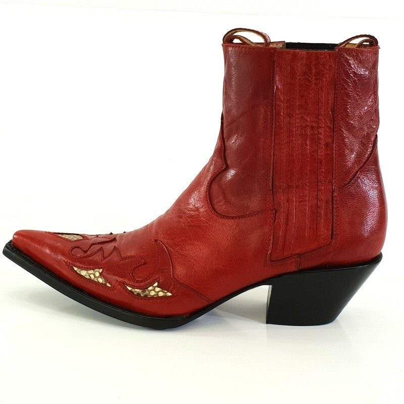 Westernstiefel 39 Rot Short Rojo Natural Rot Applikationen Leder spitz Go West