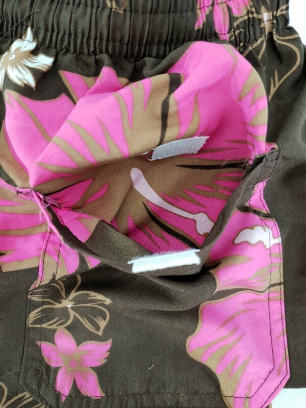 Badehose Badeshorts M / L Lotus Shorts geblümt Braun Pink Creme Short Freizeit