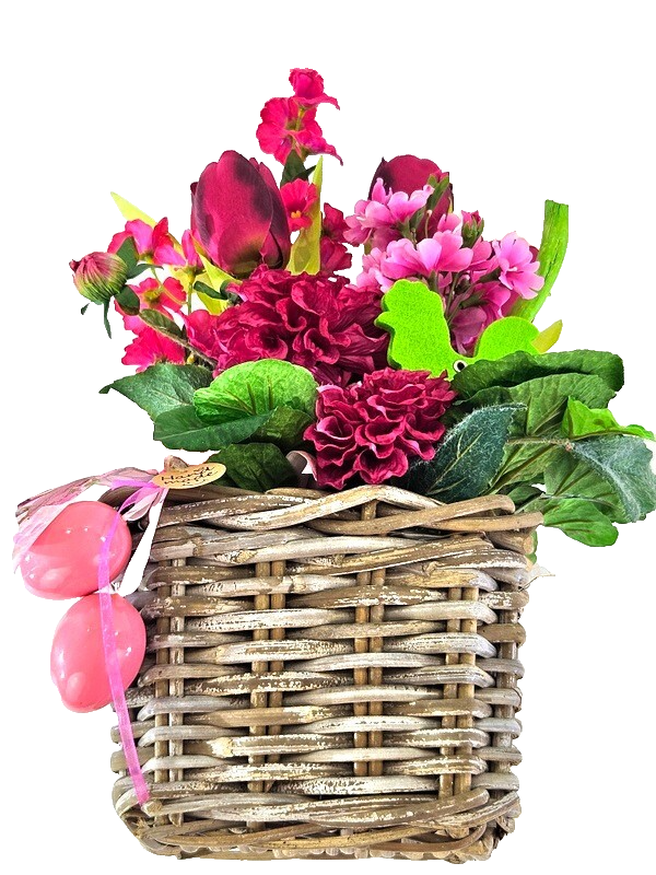 Casa-Poador Ostergesteck Kunstblumen Rosa Korb Tulpe Dahlien Dekoration Geschenk
