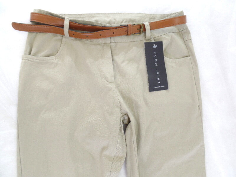 Hose Größe M Beige Stoffhose Shini Mode mit Gürtel