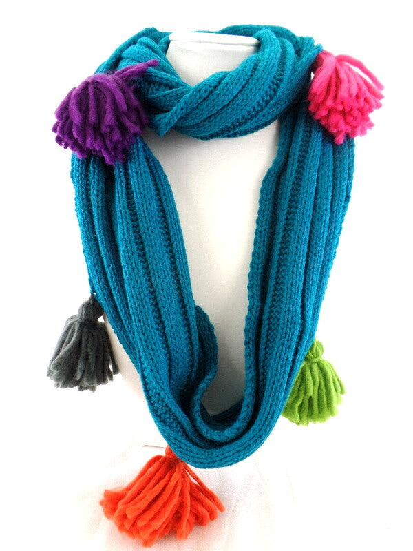 Schal Rundschal Loop Wickelschal Türkis gestrickt Polyester Quasten 70 x 25 cm