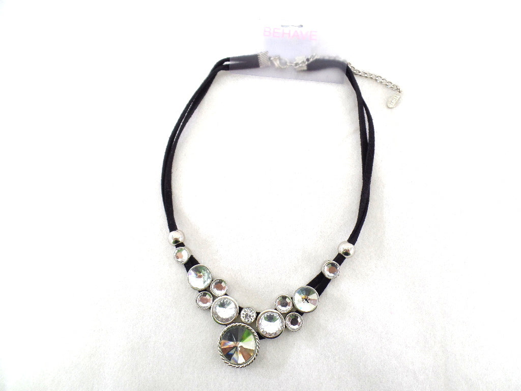 Behave Kette Halskette 15 cm D. Band Schwarz silberfarbene Perlen & Straß Top