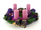 ADVENTSKRANZ künstliche Tanne 40 cm Lila Gold Kerzen Kugeln Sterne Advent