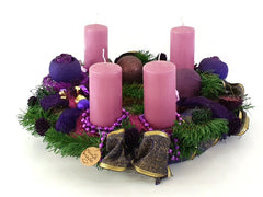 Adventskranz Kranz künstliche Tanne 40 cm Lila Gold Kerzen Kugeln Sterne Advent