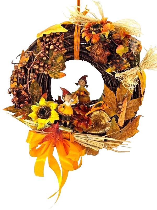 Kranz Tür / Wand Kranz 30 cm künstlich wie echt Herbstbätter Sonnenblume Orange