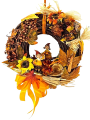 Kranz Tür / Wand Kranz 30 cm künstlich wie echt Herbstbätter Sonnenblume Orange