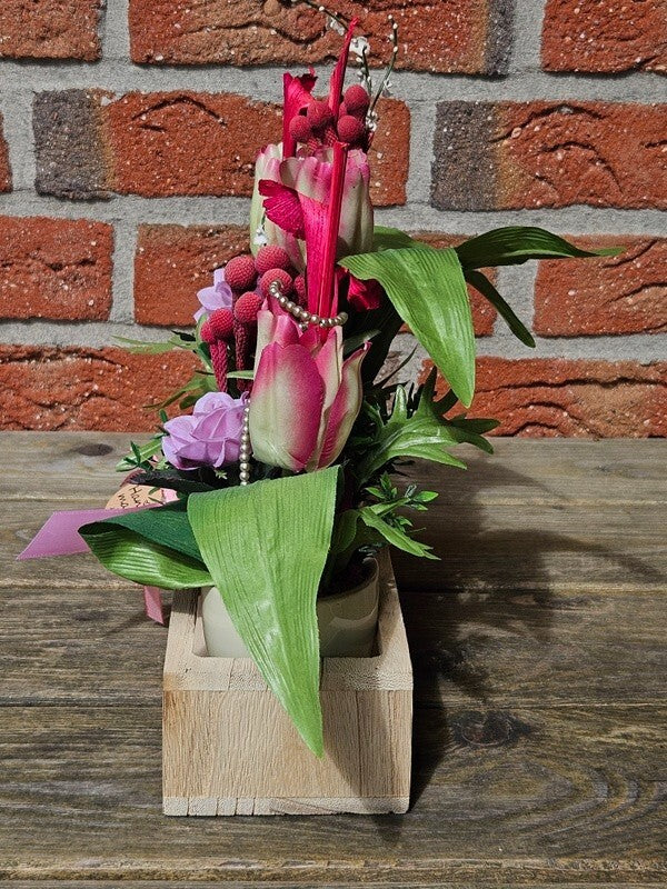 Casa-Poador Künstliches Gesteck  Kunstblume in Holzkästchen Blume  Geschenk