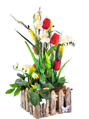 Casa-Poador Gesteck Kunstblumen Naturgefäß Tulpen Frühling FroschfigurDekoration