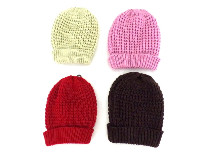 Mützen Strickmützen Umschlag in 4 Farb - Varianten Beige Rosa Rot d. Braun