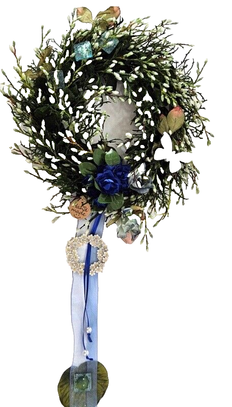 Kranz Türkranz Wand Kranz künstlich trocken wie echt Weiß Blau 25 cm Dekoration