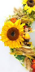 Kranz Tür / Wand Kranz künstlich trocken Grün Gelb Sonnenblumen Lagurus 30 cm