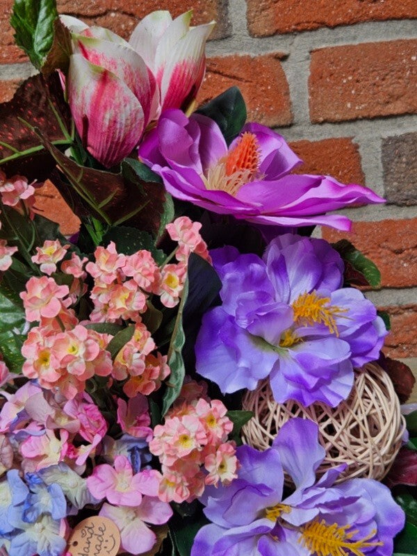 Gesteck Kunstblumen rund Grabgesteck Rosa Magnolie Chrysanthemen Hortensie
