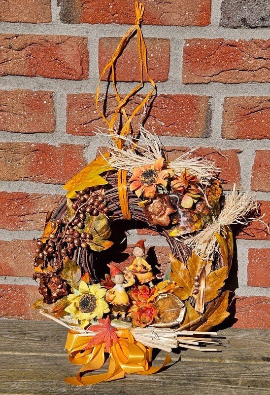 Kranz Tür / Wand Kranz 30 cm künstlich wie echt Herbstbätter Sonnenblume Orange