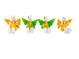SCHMETTERLING ELFEN FIGUREN Set 4 Stück sitzend Keramik Ton Gelb Grün 8 cm DIY