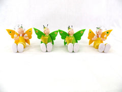 Schmetterling Elfen Figuren Set 4 Stck sitzend Keramik Ton Gelb Grün 8 cm