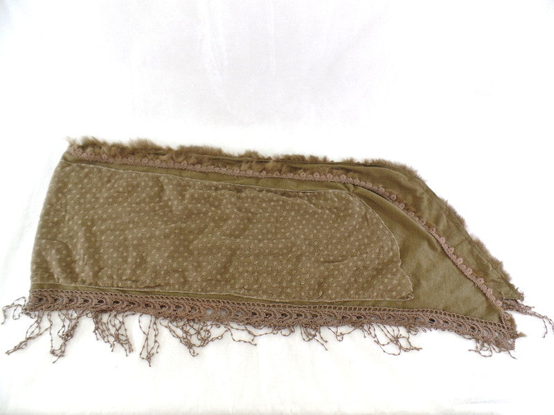 Schal Tuch Lagenlook Kunstfell Spitzenrand Fransen 170 L x 30 cm Blümchenmuster